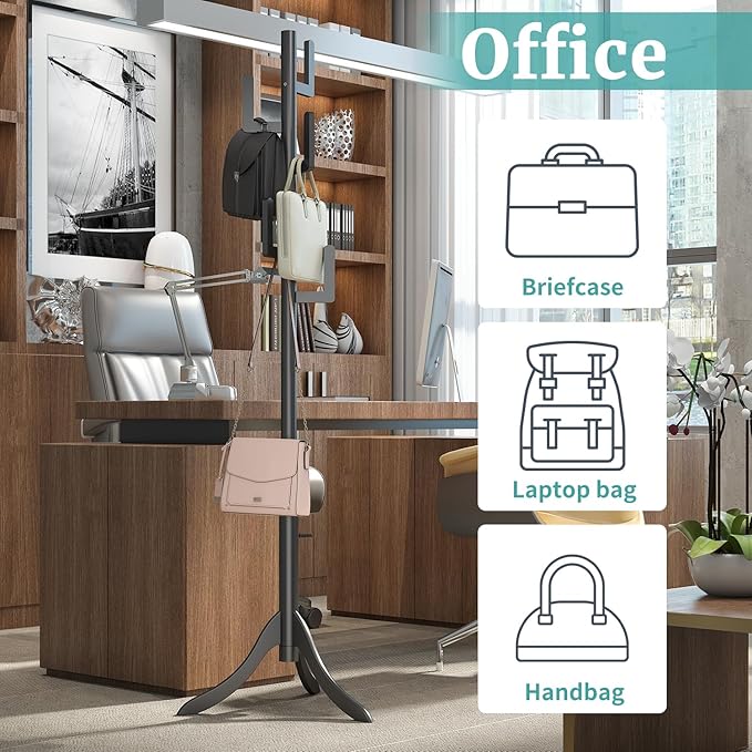 Black Coat Rack Freestanding, Bamboo Cactus Coat Tree, Adjustable Height Wooden Coat Stand with 6 Hooks, kids coat rack, Used In The Bedroom Living Room, Office To Hang Clothes, Hats, Bags