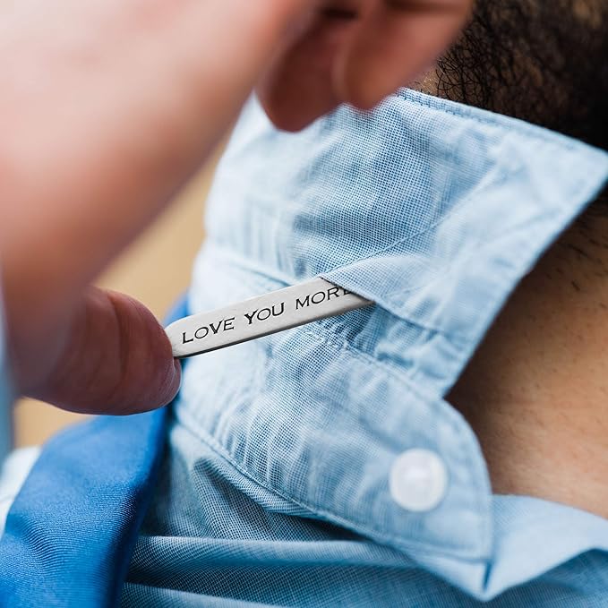 Personalized .925 Sterling Silver Collar Stays Present for Him, Custom Engraving, 2.25 inches