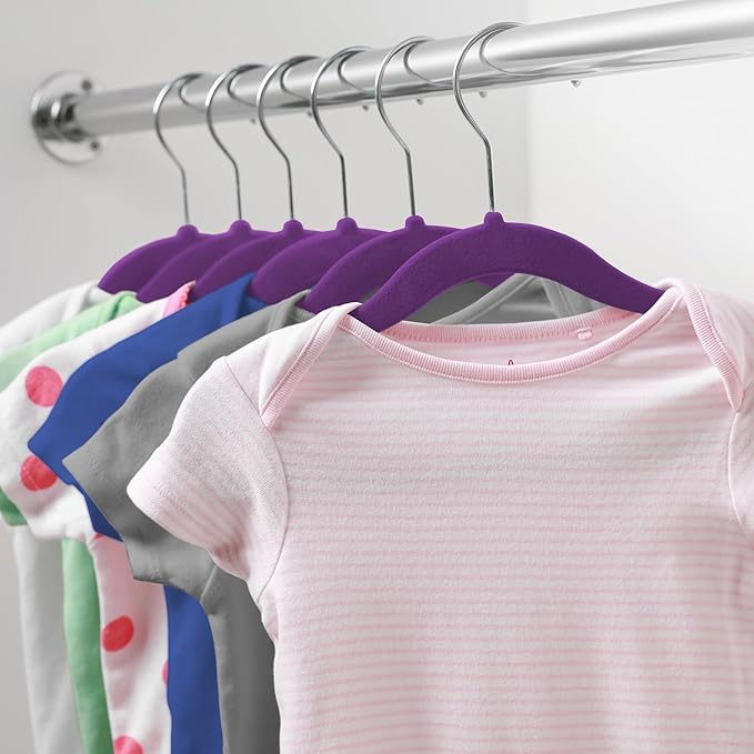Casafield 100 Velvet Baby Hangers - 11" Size for Infant & Toddler Clothes - Purple