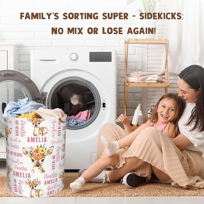 Custom Name Laundry Hamper, Personalized Laundry Basket with Name for Baby Boys Girls, Customized Collapsible Dirty Clothes Hamper Storage with Handles for Bedroom Bathroom Dorm Room Decor