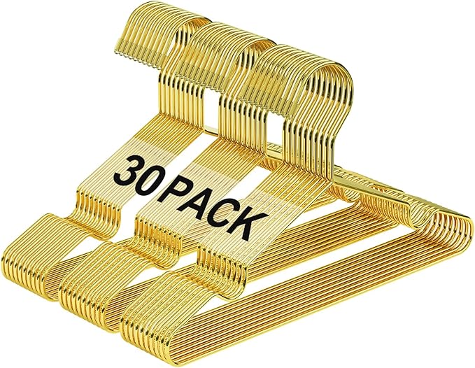 12 Inch Gold Kids Baby Hangers 30 Pack, Strong Metal Toddler Hangers for Closet, Space Saving Children Hangers for Clothes Coats Pants (Gold, 30)