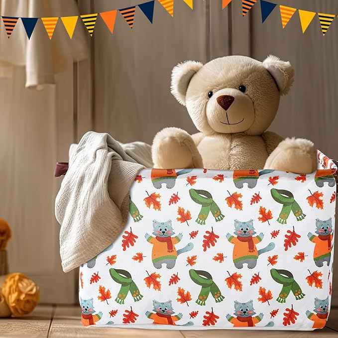 Vesici 6 Pack Thanksgiving Storage Basket for Gifts Fall Basket Farm Harvest Pumpkin Turkey Maple Leaf Storage Bins Foldable Laundry Box with Handle for Office Home Bedroom Clothes