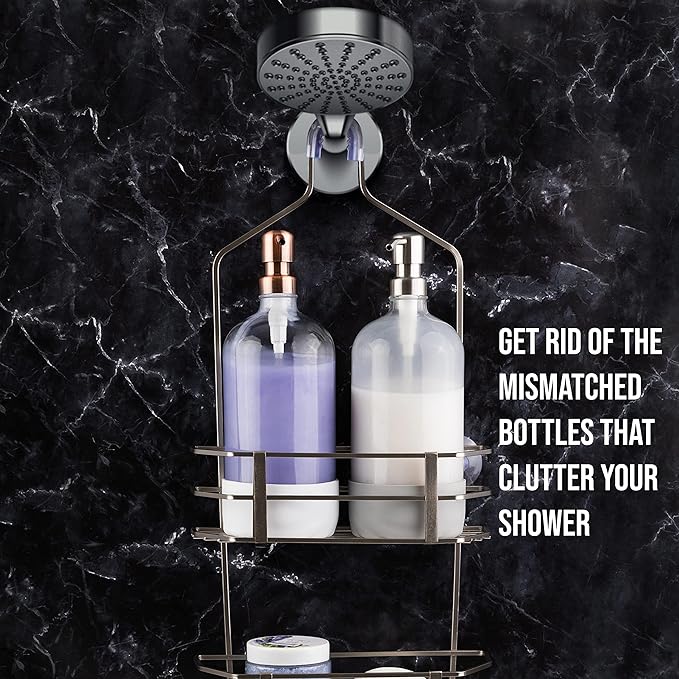 32 oz Glass Pump Bottle Rustproof Stainless Steel Pump, Funnel, and Lids. Modern Farmhouse Vintage Jar, Large Glass Shampoo Bottles with Pump and Laundry Soap Dispenser - Silver