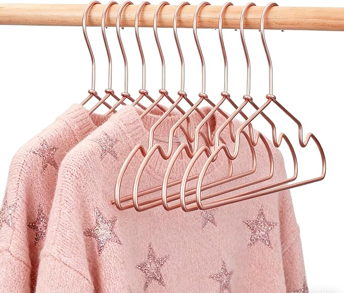 Rose Gold Metal Wire Baby Clothes Hangers,12.6” Children Coat Pants Non Slips Toddler Infant Newborn Kids Hangers, Space Saving Baby Clothes Hangers 30PCS