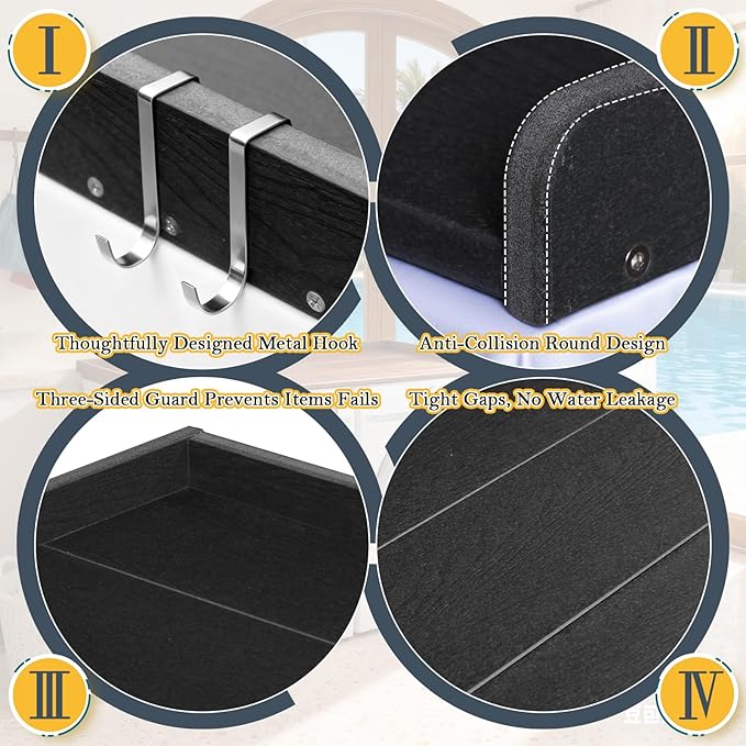 HDPE Washer Dryer Countertop, 54” x 27” No-Installation Laundry Countertop for Folding Clothes, Waterproof Washer and Dryer Topper with Raised Edge, Non-Slip Pads & Hooks (Black)