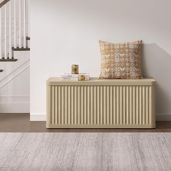 SICOTAS Storage Bench 40.2" Wide Shoe Bench with Lift Top Large Wooden Storage Chest Trunk Modern Blanket Chest with 2 Safety Hinges & Seating for Bedroom Entryway Living Room Hallway