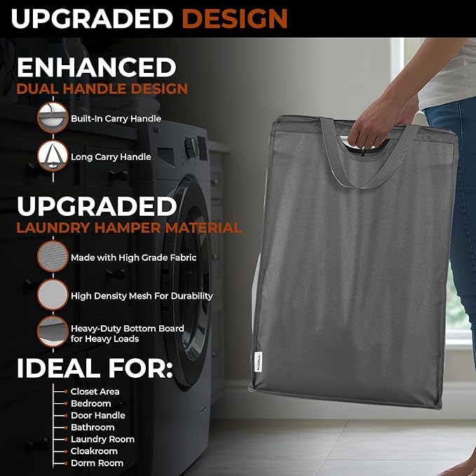 ALCOVA Hanging Laundry Hamper, Space-Saving Mesh Hanging Laundry Bag with Dual Handles & Sturdy Hooks, Portable Hanging Hamper for Family, College Students, Small Closet Solutions