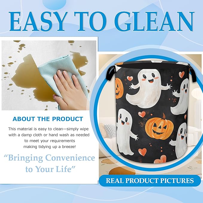 Halloween Ghost Pumpkin Laundry Basket Collapsible Laundry Hamper Clothes Toy Storage Bin for Bathroom Bedroom Room Decor 16" X 20.8"