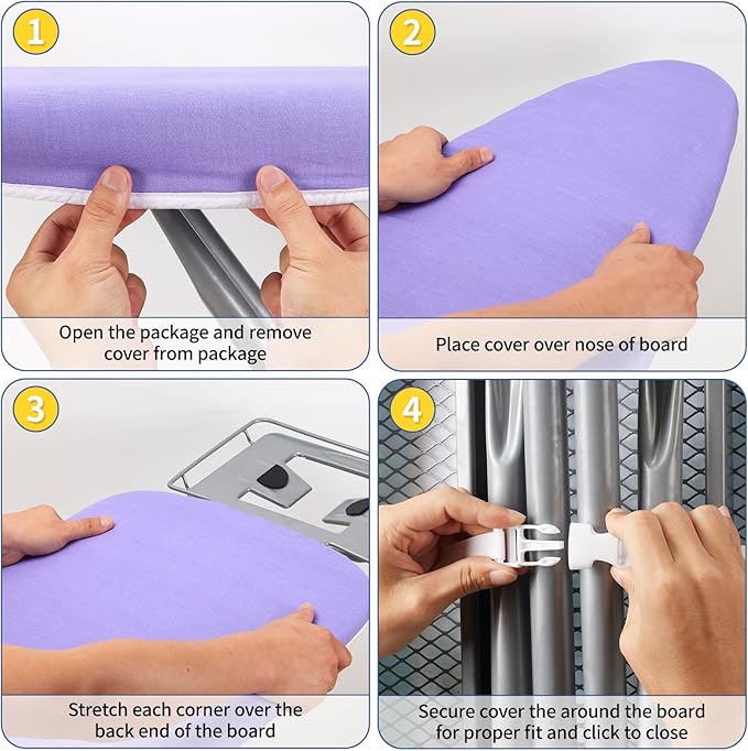 BNDX 18"x49" Ironing Board Cover for Homemakers – Lavender, Thick Padding with Bongee Cord & Buckle Straps, Durable, Scorch & Stain Resistant, Easy to Install