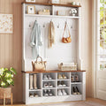 Itaar Hall Tree with Bench and Shoe Storage, 3-in-1 Entryway Bench with Coat Rack, Hall Tree with Adjustable Shoe Storage and Hanging Hooks, White and Brown (White and Brown)
