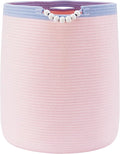 90L Large Pink Woven Rope Laundry Hamper Basket for Clohtes Boho Tall Rope Baskets for Blanket Baby Nursery Hamper for Girls Kids 17"Wide 22"Tall