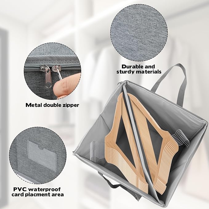 Clothes Hanger Organizer Bag-Rigid, Hanger Storage Containers with Lid, Large Hanger Holder Separate Triangle Hanger Caddy Organizer Box for Closet Tidier Laundry Rooms Wardrobe Drying Rack