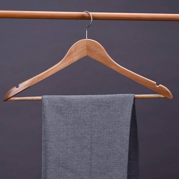 JS HANGER Schima superba Wooden Hangers 20 Pack, Smooth Finish Natural Wood Coat Hangers for Suit Shirt，Dress, Jacket, Pants Clothes Hanger with Swivel Hook & Notches