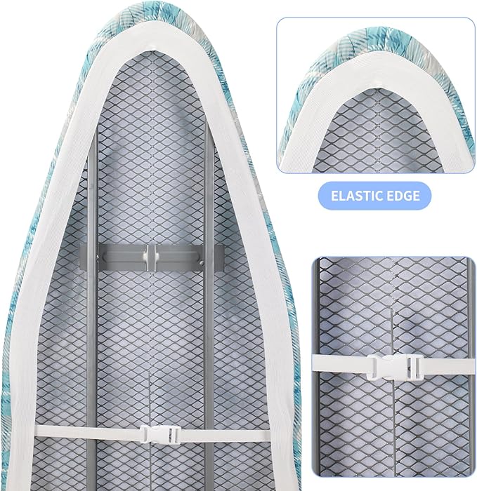BNDX 15"x54" Ironing Board Cover – Aqua Plaid Design, Thick Padding with 2" Elastic Edge & Dual Buckles, Durable, Scorch & Stain Resistant
