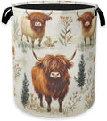 Laundry Hamper,Highland Cow Laundry Basket,Farmhouse Watercolor Flower Portable Collapsible Laundry Room Organization Storage for Dorm Room,Nursery,Bathroom,Bedroom,16x20 Inch
