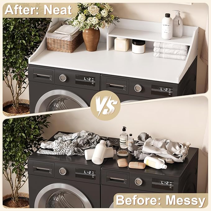 54'' Laundry Room Organization, 2-Tier Washer and Dryer Countertop for Folding Clothes and Organization, White