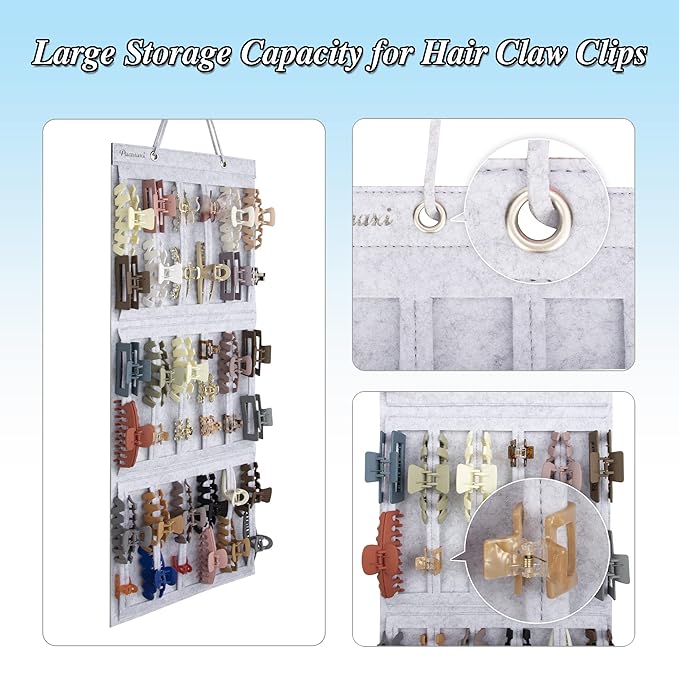 Hanging Claw Clips Holder for Women, Claw Hair Clips Storage Organizer for Lady, Hair Banana Barrettes and Butterfly Jaw Clip Display Stand Holder. (Gray)