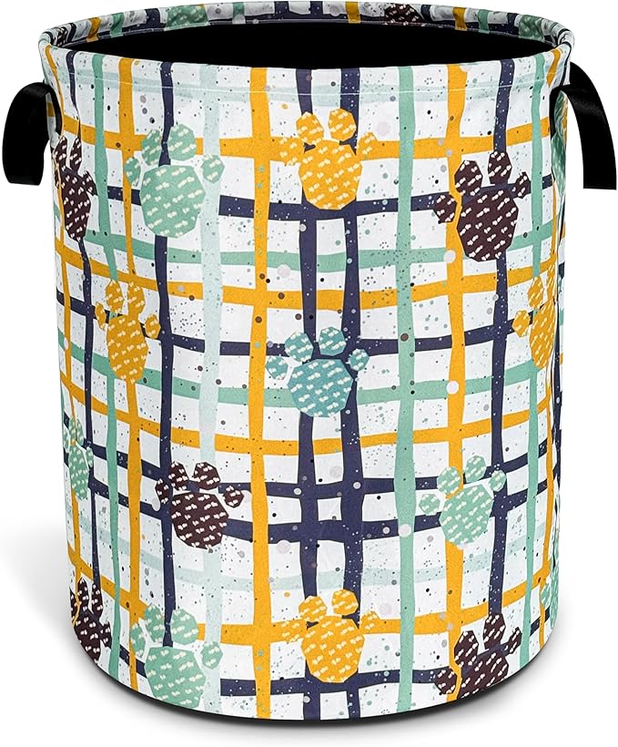 Paw Prints Laundry Basket Cat Dog Pet Paw Foldable Oxford Cloth Funny Tote Bag Laundry Hamper Clothes Storage Bucket Toy Organizer For Bathroom/Laundry Storage/Bedroom 18.9x16.5 Inch