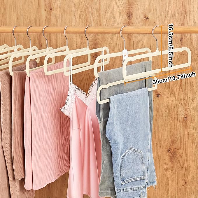 60sets/120pcs Velvet Pants Hangers Non Slip White Felt Hangers with 60 Cascading Hooks, Space Saving 360 Degree Swivel Hook Closet Organizer for Jeans, Trousers, Leggings, Tank Top, Shorts and Skirts