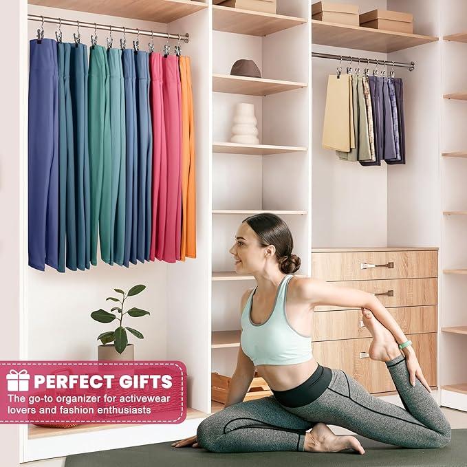 12 Pack Pants Hangers with Clip,Legging Organizer for Closet Hanging, Space Saving Yoga Pants Hangers Clip Hangers Closet Organization,Closet Organizers and Storage for Jeans,Shorts,Skirts,Hats