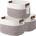 Cotton Rope Basket, Storage Baskets with Handle, 15x10x9 Inch Woven Basket for Shelves, Laundry, Towels, Clothes, Books (White Brown 3 Pack)