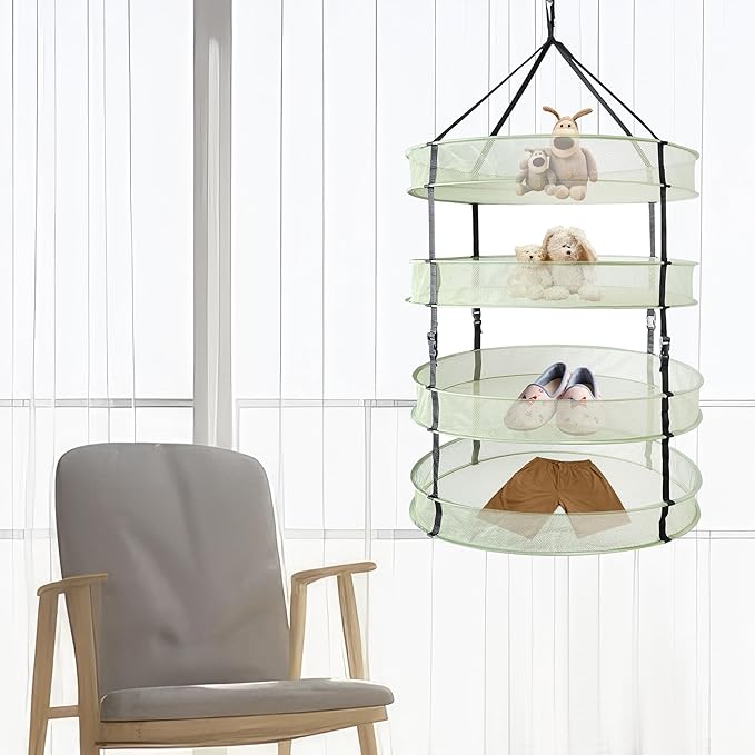 iPower 4-Tier Foldable Collapsible Mesh Clothes Hanging Dryer Drying Rack, Lay fold Flat Dry Hanger for Laundry, Sweater, Swimsuit, Underwear and Toys
