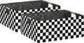 Checkered Storage Basket Foldable Nursey Box | 16.9" Storage Cube for Women Closet Organizer Boys Car Toys Bins with Handles | Sturdy Cardboard & Washable Fabric 2Pack