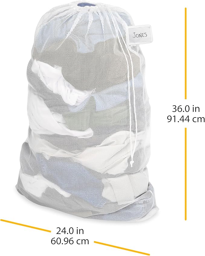 Whitmor Mesh Laundry Bag with ID Tag - Set of 3 - White