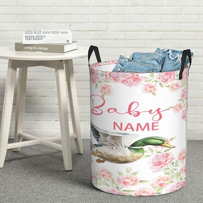 Personalized Mallard Duck Laundry Basket For Baby Kids Boys Girls Adult Custom Hamper Basket With Name For Bathroom Bedrooms Collapsible Baby Laundry Basket, Dirty Clothes Hamper With Handles