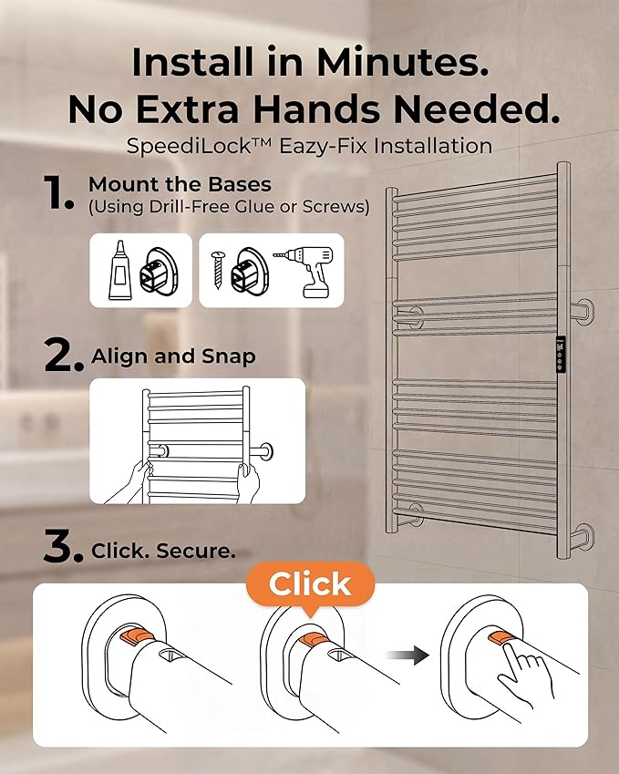 High-Density Foldable Heated Towel Rack, Smart Dual-Zone App/Voice Control Towel Warmer Rack, GFCI Plug-in/Hardwired, Wall-Mount, Drill-Free Install, Brushed, CA3-900X550-Ultra-S