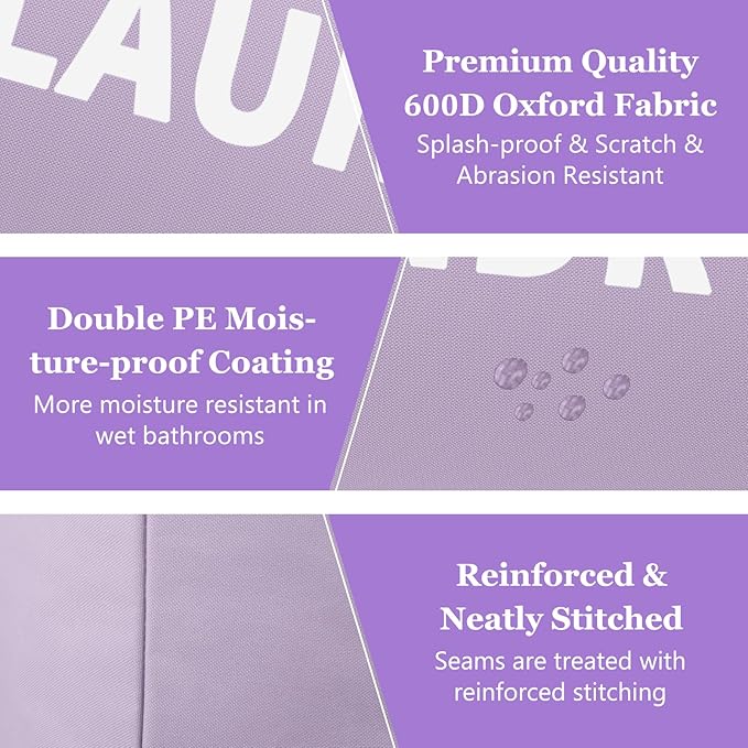 95L 3Pack Large Laundry Hamper, Foldable Laundry Basket with Handles, Dirty Clothes Basket in 600D Oxford Fabric, Clothes Hampers for Bedroom, Living Room, Bathroom, Purple + Navy Blue + Blue