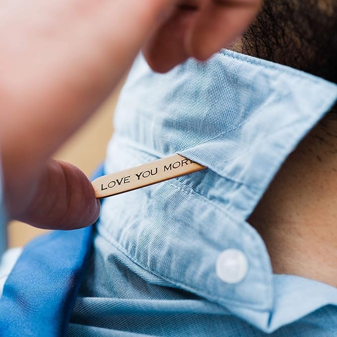 Custom Bronze Collar Stays For Men, Personalized 8th Anniversary Dress Shirt Stiffeners Father's Day Gift for Husband - Engraved Metal 2.25 Inches