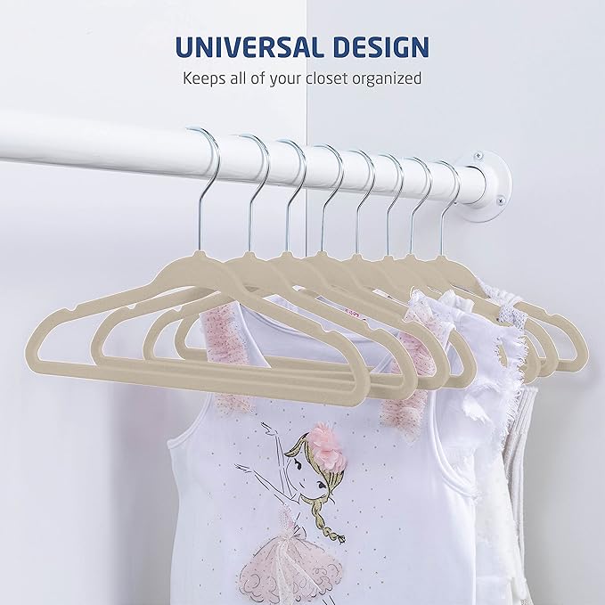 Zober - Baby Velvet Hangers - Premium Quality, Space Saving, Strong and Durable - Perfectly Sized For Babies 0-48 months - 11" wide - Ultra Thin Non-Slip Hangers 360 Chrome Swivel Hook [30 pack] Ivory