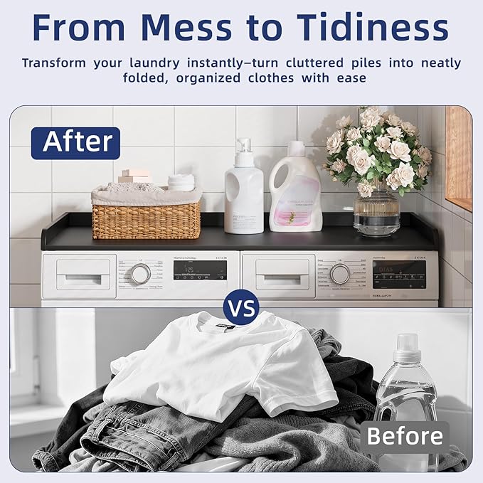 Washer Dryer Countertop, 54" Width x 27.5" Depth Laundry Countertop Organization, Wooden Washer and Dryer Topper for Folding, Sorting & Ironing, Easy to Install, Black
