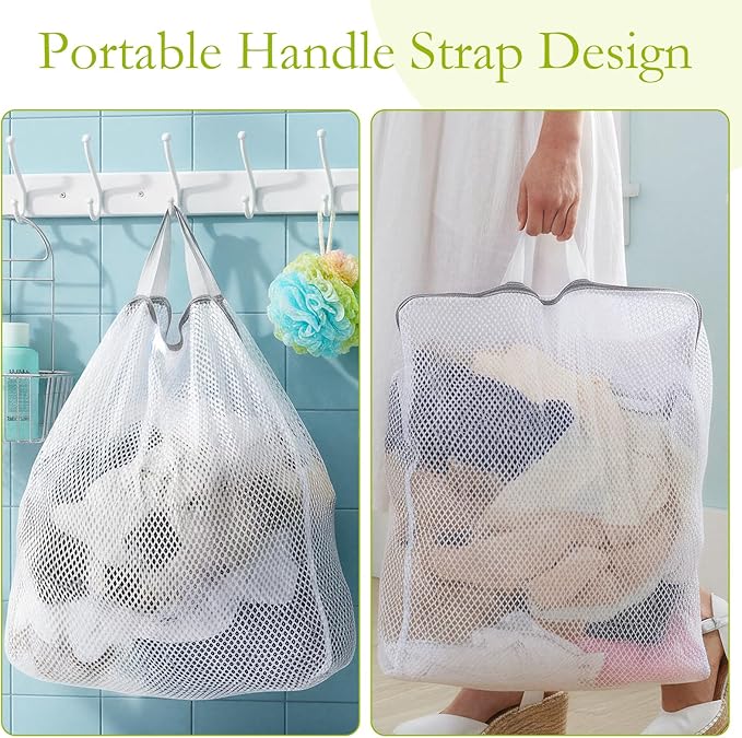 2Pcs Mesh Hanging Laundry Bags, Wash Bag for Delicates Mesh Laundry Bags for Dormitory, Travelling, College,Apartment, Camping, RV, Machine 15 X 12 Inch