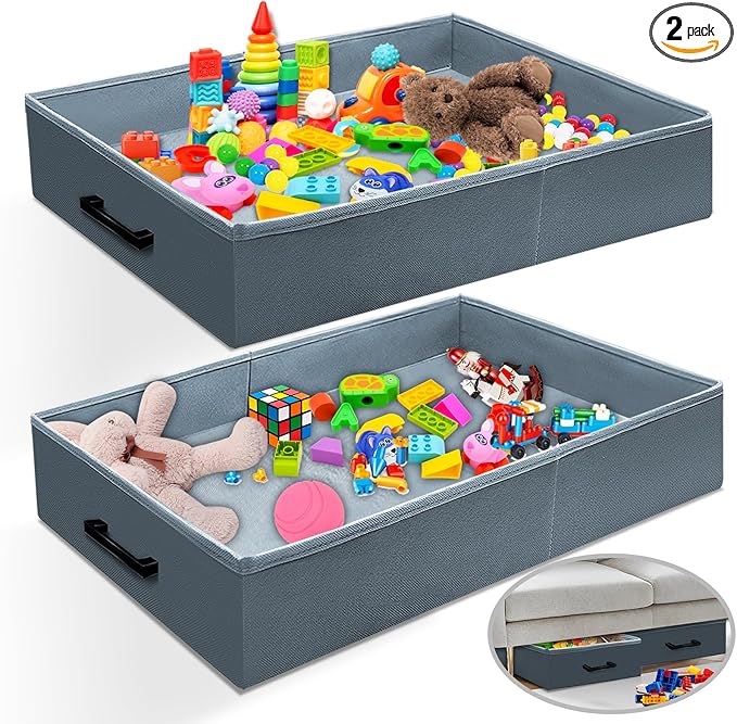Under Couch Storage, 2 Pack Under Bed Containers, Foldable Under Sofa Storage keeps things out,Under Couch Storage Box for Toys,Blocks,Puzzles, Plush Dolls,Books(23.62 * 15.75 * 3.93in)