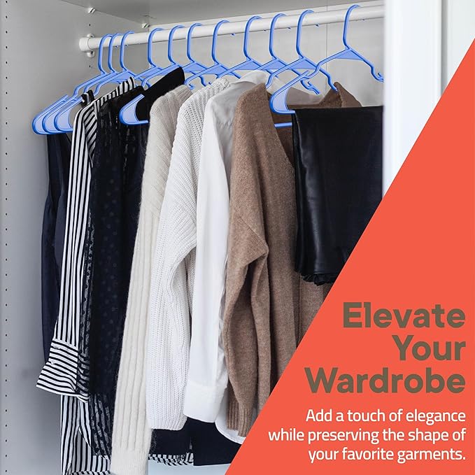 Plastic Clothes Hangers – Heavy Duty Hanger Set, for Organizing Clothes, Dresses, and Coat, Holds Up to 5 lbs, Space-Saving Hangers with Non-Slip Shoulder Grooves, Pack of 120, Blue