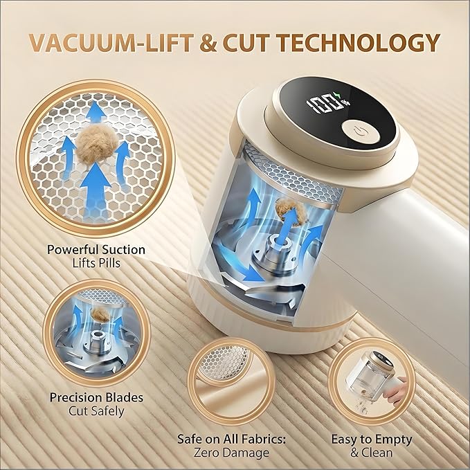 Rechargeable Fabric Shaver for Clothing with Smart LED Display, 2026 New 2 in 1 Suction and Shave Technology Clothes Shaver, Lint Shavers with 3 Speeds for Clothes, Couch (C)