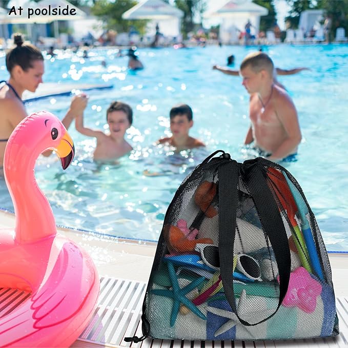 Reusable 4Pack Colorful Mesh Beach Tote Bags,Mesh Shopping Bag With Drawstring For Travel,Toys,Gift Or Laundry … …