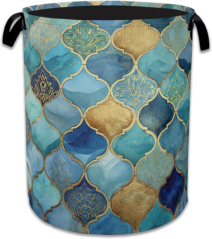 Moroccan Mosaic Laundry Basket Collapsible Laundry Hamper, Oxford Cloth Storage Bin for Room/Bathroom/Bedroom/Dormitories 16" X 20.8"