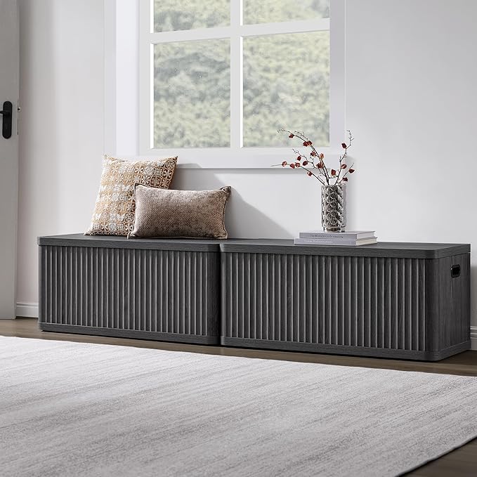 SICOTAS Storage Bench 80.4" Wide Shoe Bench with Lift Top Large Wooden Storage Chest Trunk Modern Blanket Chest with 4 Safety Hinges & Seating for Bedroom Entryway Living Room Hallway