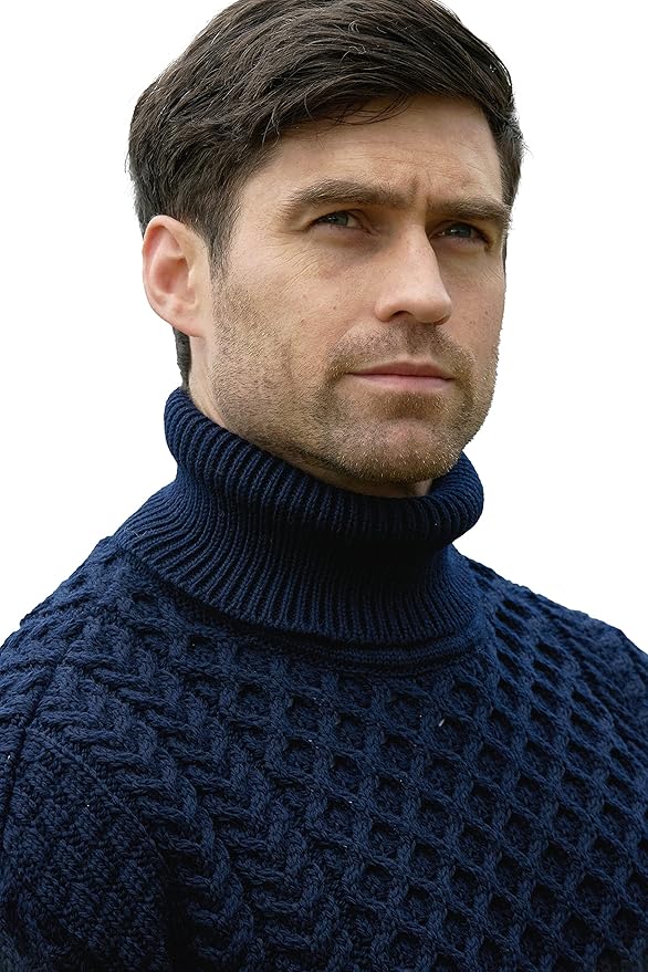 Aran Crafts Unisex Irish Cable Knitted Soft Roll Neck Sweater (100% Merino Wool)