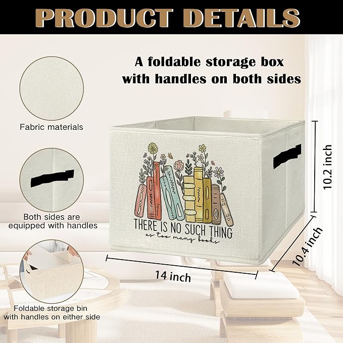 Book Lovers Gifts Storage Bins & Boxes with Handles, Bookish Gifts Foldable Basket for Organizing, Reader Gift Collapsible Storage Basket for Kids Bedroom Room Bathroom Clothes Toys Books