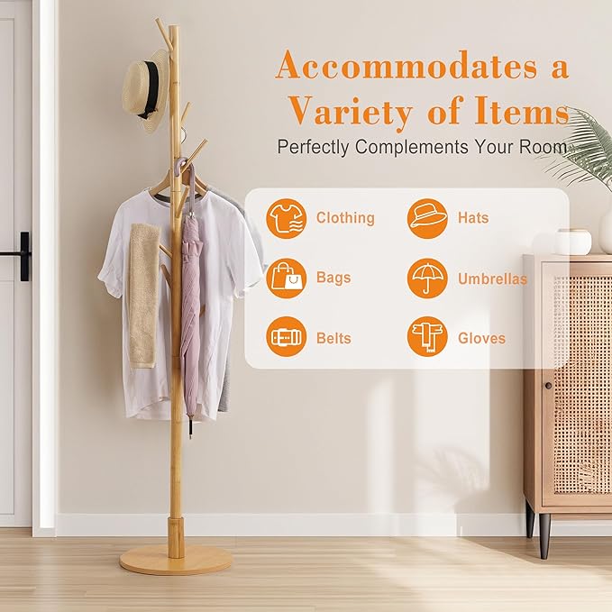 VECELO Coat Rack Freestanding, Entryway Hanger Stand, Umbrella Holder