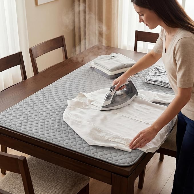 Tegeme Extra Large Ironing Mat (35.4 x 63 Inch), Heat Resistant Ironing Blanket, Quilted Iron Board Pad for Table Top, Countertop, Home, Laundry Room, Foldable for Quilting and Travel