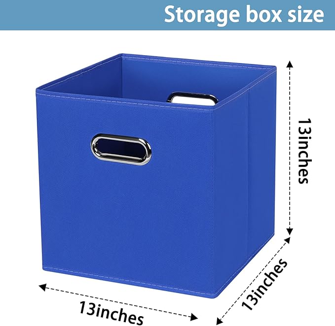 Black Fabric Cubby Storage Bins,13x13x13 Inches ,Cube Organizer Bin Foldable Storage Boxes with Dual Handles Fabric Organizer Box and collapsible Storage basket,Set of 6 ,Dark Blue