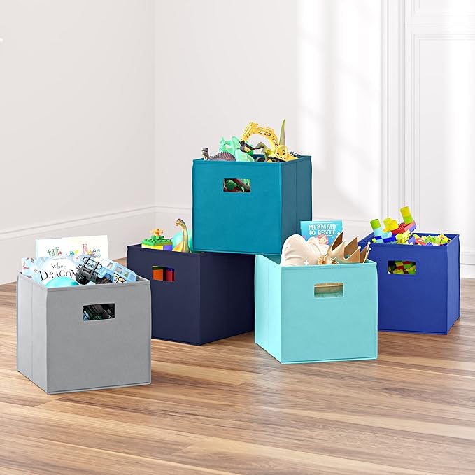 RiverRidge Folding Storage Bins with Handles Aqua Cube Storage Organizer for Closet, Bedroom & Playroom - Closet Organizers and Storage Set of 4