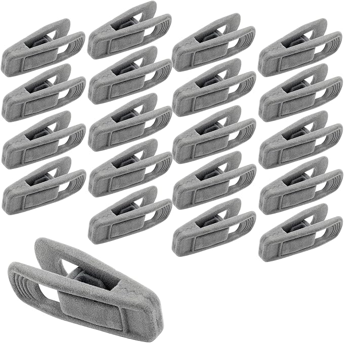 Hordion 20Pcs Grey Velvet Hangers Clips, Strong Finger Flocked Clips Felt Velvet Clip for Pants Skirt Thin Felt Hangers (Grey)
