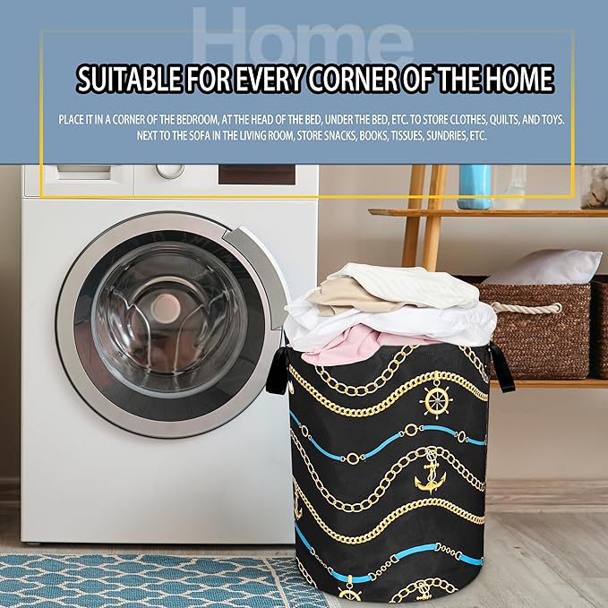 Anchor Rudder Laundry Basket Nautical Foldable Oxford Cloth Funny Tote Bag Laundry Hamper Clothes Storage Bucket Toy Organizer For Bathroom/Laundry Storage/Bedroom 18.9x16.5 Inch