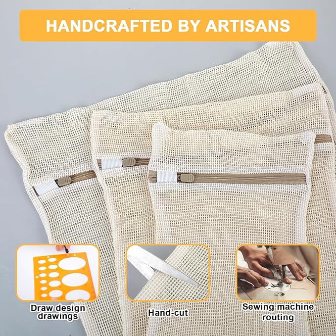 6 Pcs Laundry Bags Cotton Mesh Wash Bags Breathable Mesh Delicate Laundry Bag with Zipper, Travel Laundry Bag for Underwear, Delicates, Pants, Shoes, Socks, Bra Wash Bag for Washing Machine